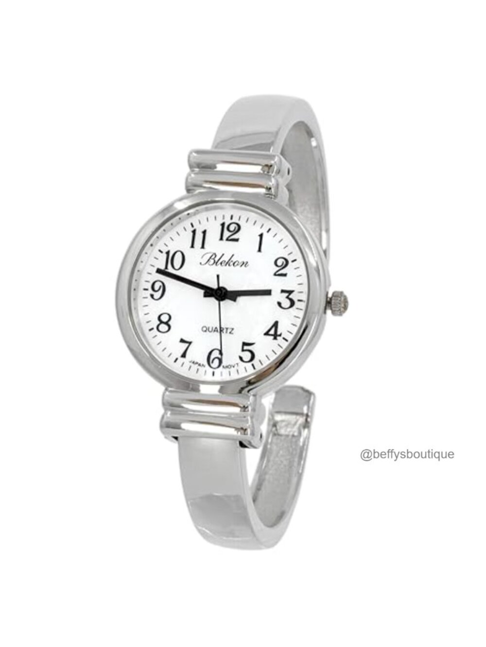 Wincci Classic Easy Read Bangle Cuff Watch Crystal Silver Tone